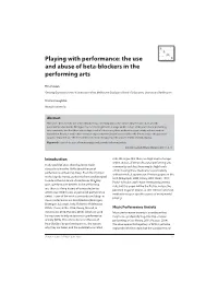 The Use and Abuse of Beta-Blockers in the Performing Arts