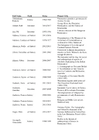 Full Name Field Dates Project Title Abbondanza, Roberto History 1964