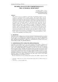 Reading Psalm 78 Multidimensionally: the Authorial Dimension1