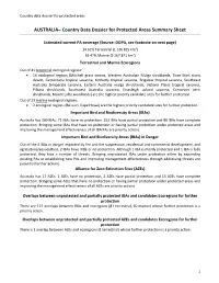 AUSTRALIA– Country Data Dossier for Protected Areas Summary Sheet