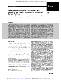 Mutational Mechanisms That Activate Wnt Signaling and Predict Outcomes in Colorectal Cancer Patients William Hankey1, Michael A