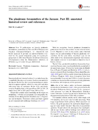 The Planktonic Foraminifera of the Jurassic. Part III: Annotated Historical Review and References