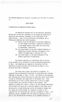 The Standing Committee on Statutory Instruments Has the Honour to Present Its
