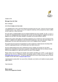 Rts Programme Awards 2020 Categories and Criteria