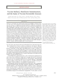 Vaccine Refusal, Mandatory Immunization, and the Risks of Vaccine-Preventable Diseases