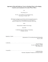 2002 Appropriate Microbial Indicator Tests for Drinking Water In