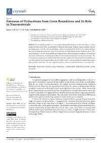 Emission of Dislocations from Grain Boundaries and Its Role in Nanomaterials