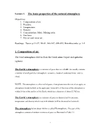 Lecture 3. the Basic Properties of the Natural Atmosphere 1. Composition