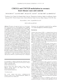 CDKN2A and CDKN2B Methylation in Coronary Heart Disease Cases and Controls