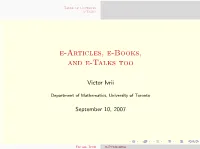 E-Articles, E-Books, and E-Talks Too