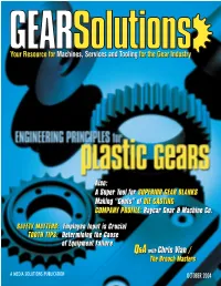 Engineering Principles for Plastic Gears by Rudy Walter in Many Instances, Plastic Materials Perform Markedly Better Than Do Metals—Especially Pg