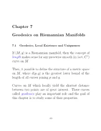 Chapter 7 Geodesics on Riemannian Manifolds