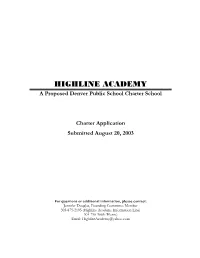 Charter Application Submitted August 20, 2003