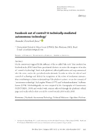 Facebook out of Control? a Technically-Mediated Autonomous Technology1 Amanda Chevtchouk Jurno*