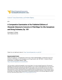 A Comparative Examination of the Published Editions of Alexander Glazunov's Concerto in E-Flat Major for Alto Saxophone and String Orchestra, Op