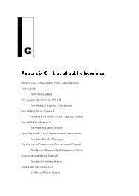Appendix C – List of Public Hearings