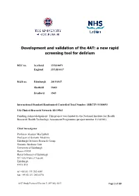Development and Validation of the 4AT: a New Rapid Screening Tool for Delirium