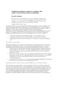 Template for Summary Reports in Accordance with Article 7 of the Protocol on Water and Health