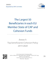 The Largest 50 Beneficiaries in Each EU Member State of CAP and Cohesion Funds