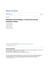 Defamation and the Workplace: a Survey of the Law and Proposals for Reform