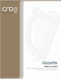 Issue Id: 2012/G/14 Other Submissions Processed Between 13-Apr-2012 and 19-Apr-2012 Index of Submission Types