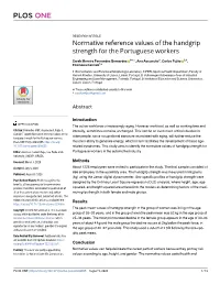 Normative Reference Values of the Handgrip Strength for the Portuguese Workers