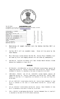 NOTES 1. Mentioning of Urgent Matters Will Be Before Hon'ble DB-I at 10.30 A.M