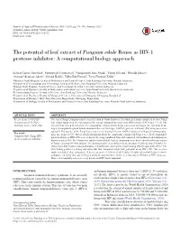 Pangium Edule Reinw As HIV-1 Protease Inhibitor: a Computational Biology Approach