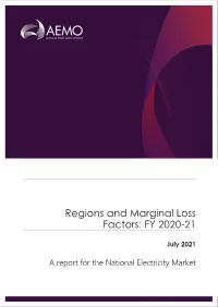 Regions and Marginal Loss Factors: FY 2020-21