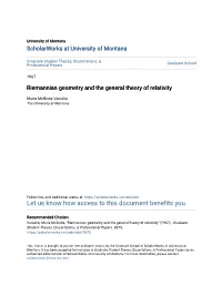 Riemannian Geometry and the General Theory of Relativity