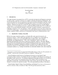1 FTC Perspectives on the Use of Econometric Analyses in Antitrust