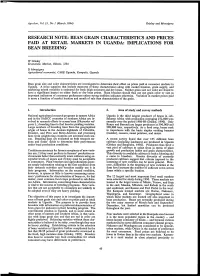 Bean Grain Characteristics and Prices Paid at Retail Markets in Uganda: Implications for Bean Breeding