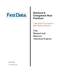 Retrieval & Chargeback Best Practices Visa Mastercard Discover