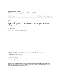Agrostology; an Introduction to the Systematics of Grasses James P