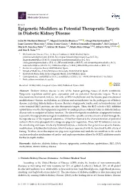 Epigenetic Modifiers As Potential Therapeutic Targets in Diabetic