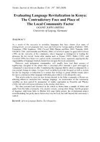 Evaluating Language Revitalization in Kenya: the Contradictory Face and Place of the Local Community Factor OGONE JOHN OBIERO University of Leipzig, Germany