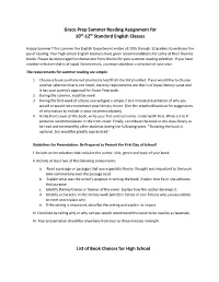 Grace Prep Summer Reading Assignment for 10Th-12Th Standard English Classes