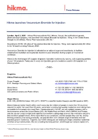 Hikma Launches Vecuronium Bromide for Injection