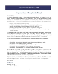 Program of Studies – Message from the Principal