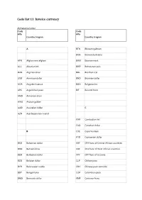 Code List 11 Invoice Currency