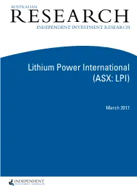 Lithium Power International (ASX: LPI)