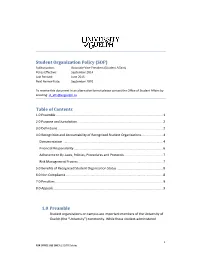 Student Organization Policy (SOP) Table of Contents 1.0 Preamble