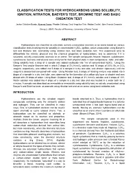 Classification Tests for Hydrocarbons Using Solubility, Ignition, Nitration, Baeyer’S Test, Bromine Test and Basic Oxidation Test
