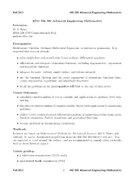 ENG ME 566 Advanced Engineering Mathematics Instructor: M