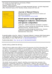 Journal of Natural History Mixed‐Species Social Aggregations In