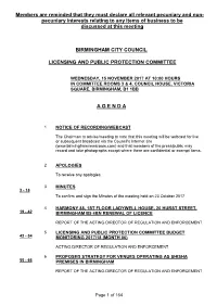 Pecuniary Interests Relating to Any Items of Business to Be Discussed at This Meeting