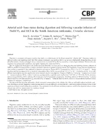 Arterial Acid–Base Status During Digestion and Following Vascular Infusion of Nahco3 and Hcl in the South American Rattlesnake, Crotalus Durissus