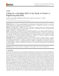 Calling for a Paradigm Shift in the Study of Gender in Engineering Education