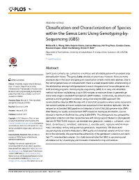 Classification and Characterization of Species Within the Genus Lens Using Genotyping-By-Sequencing