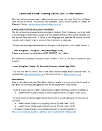 Czech with Slovak: Reading List for 2020-21 Offer-Holders